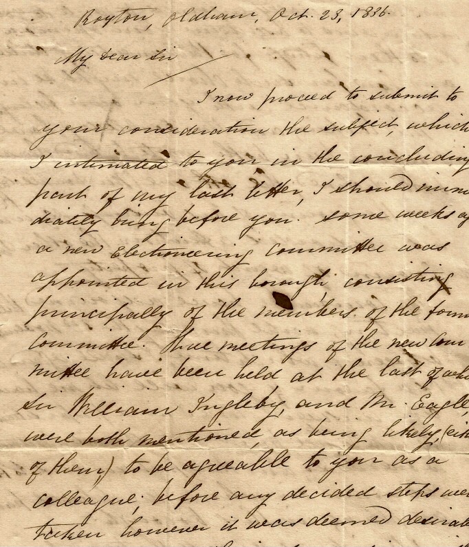 Letter from William Fitton to John Fielden.