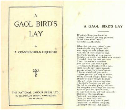 Front cover of pamphlet A Gaol Bird's Lay.