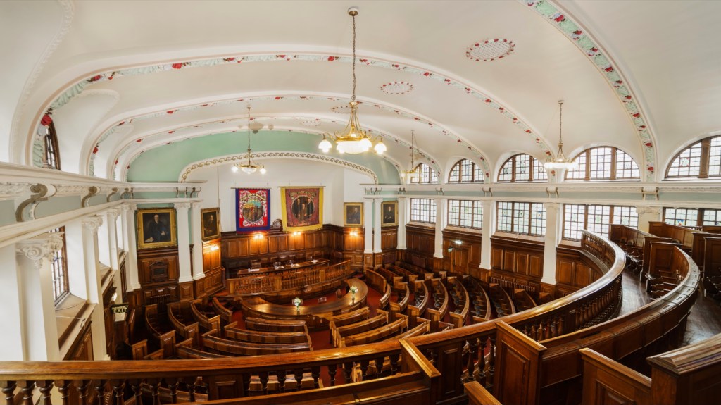 View of the debating chamber of the Miner's Hall