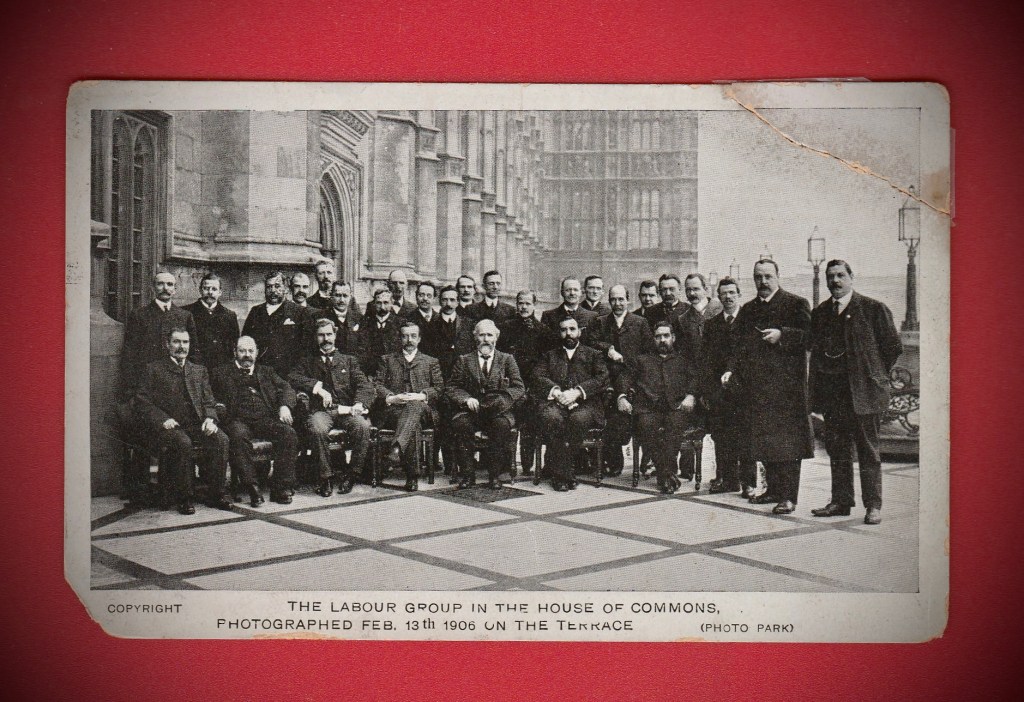 Postcard showing the Labour Group in the House of Commons 1906