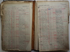 Image shows lists of names and other information about employees. Not readable - for illustration only.