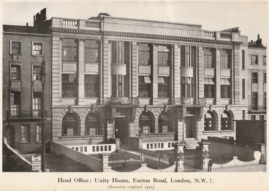Picture of the imposing front elevation of Unity House described in the main body of the article.