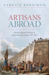 Book cover. The author's name and book title are superimposed over the sky in a painting detail showing men and women in 19th century clothing disembarking from a small boat at a harbour.